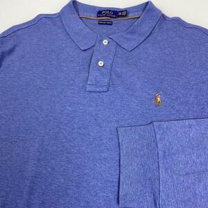 Polo Ralph Lauren Men XXL 2XL Blue Long Sleeve Pima Soft Touch Polo Shirt Preppy